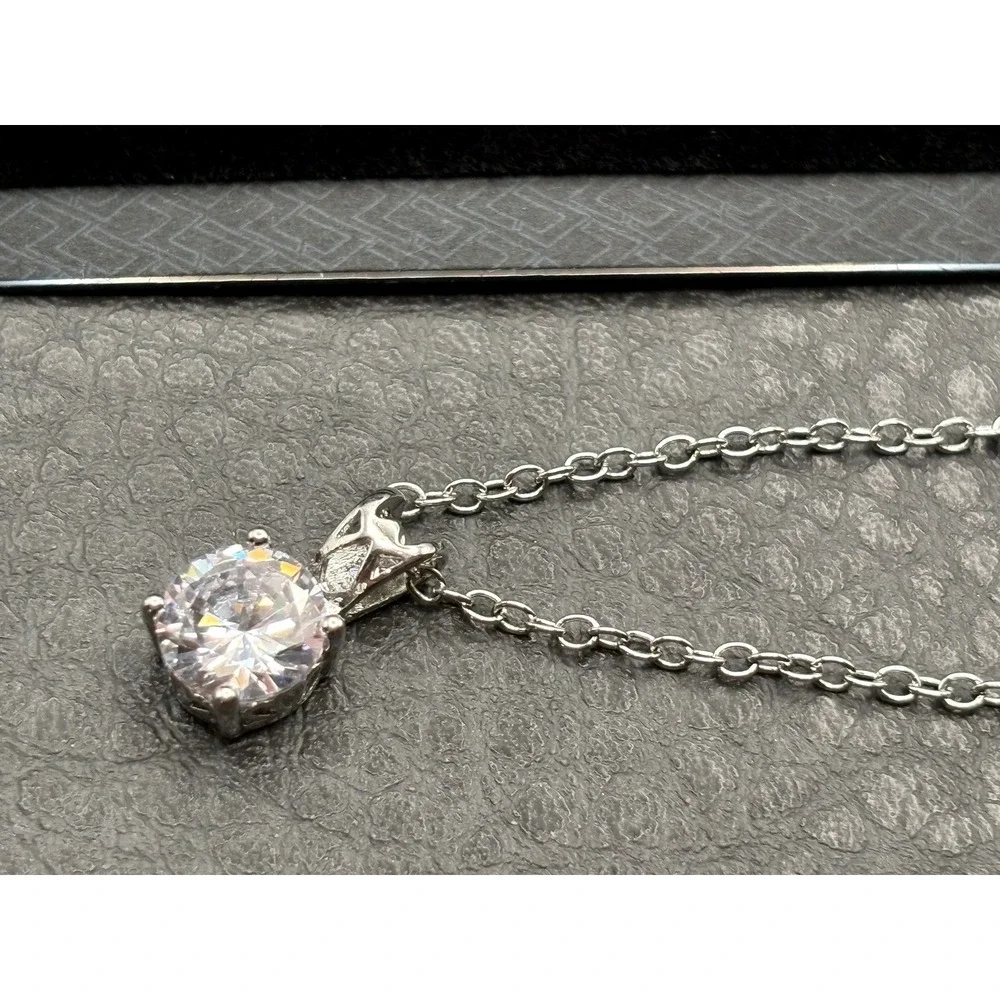 Kenneth Jay Lane CZ Crystal Silver Tone Pendant Necklace & Stud Earrings Set